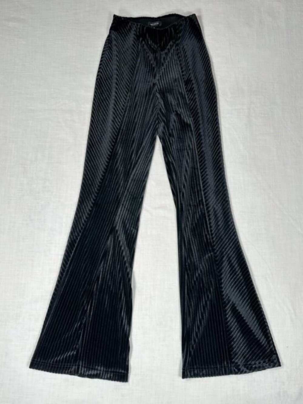 Wildfox Velvet Stripe Pull On Flare Pants XS Sheer Black High Rise
